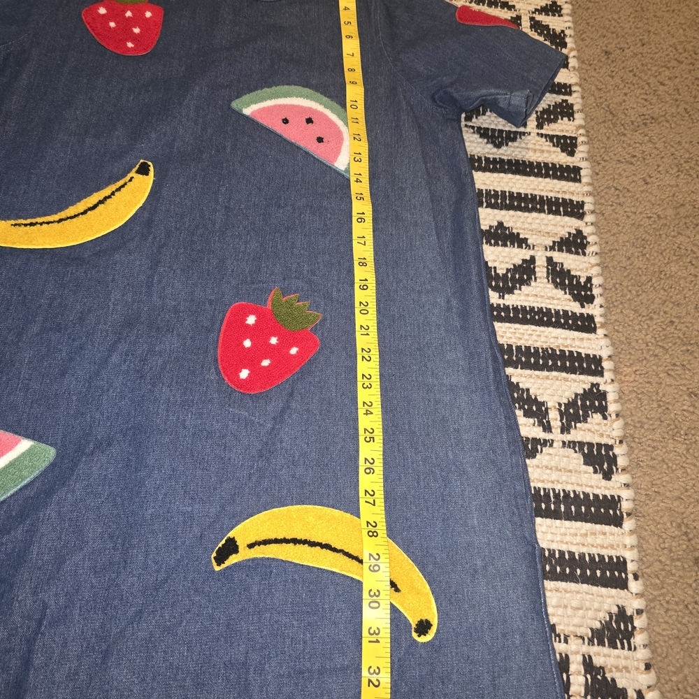 Lezy Oaf Denim Dress With Fruit Paches - Picture 4 of 6